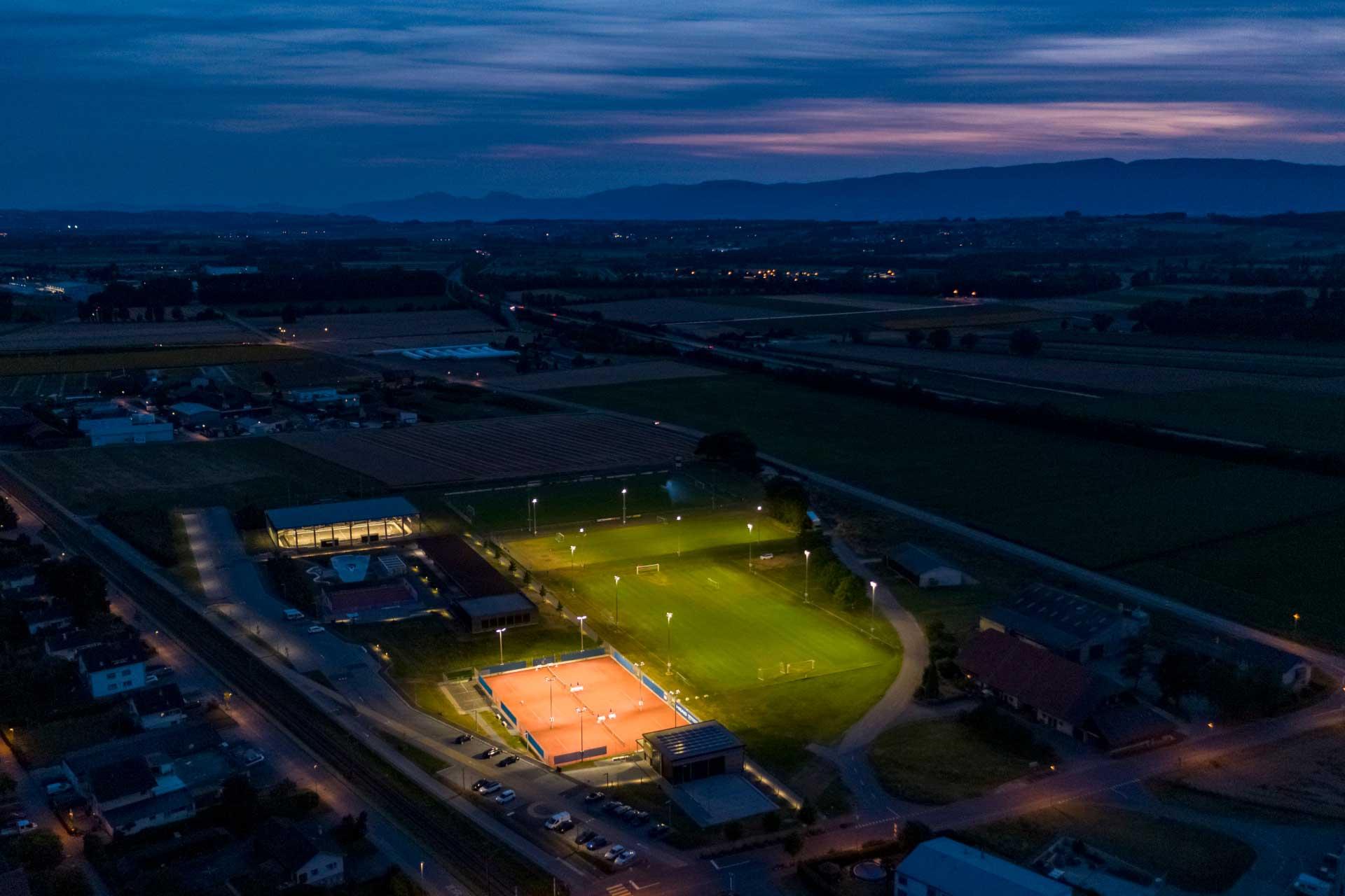 OMNIstar floodlights light FC Avenches football pitch with zero light spill, preserving the night sky